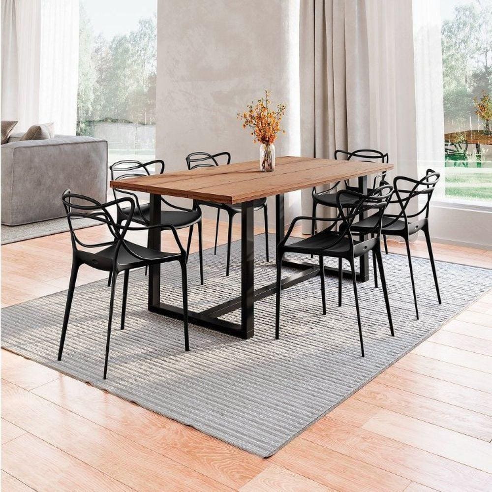Conjunto Mesa de Jantar Rústica de Madeira Maciça com Cadeiras Allegra Preto/Marrom