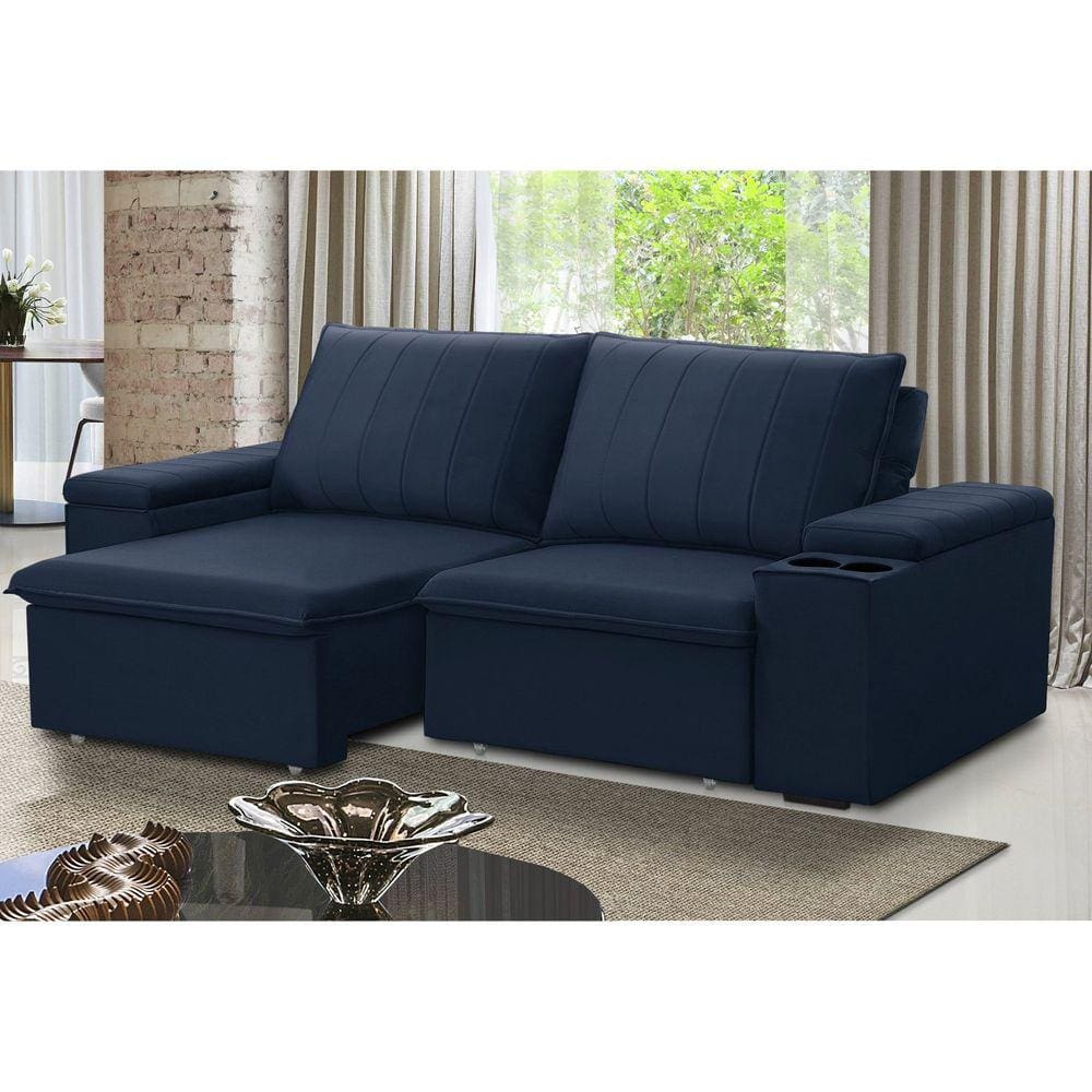 Sofá Retrátil e Reclinável 3 Lugares 205cm com Porta Copos Ballarat Azul