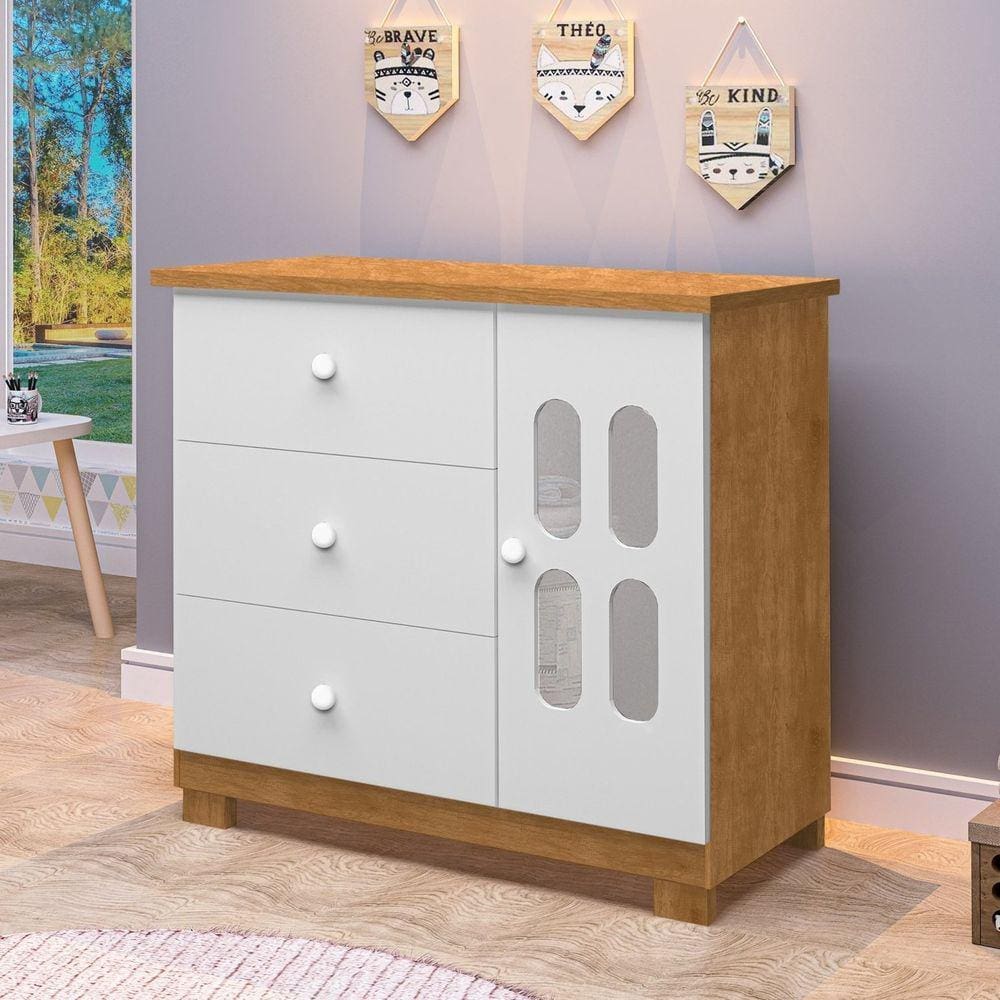Cômoda Sapateira de Bebê 1 Porta 3 Gavetas Sophie Marrom/Branco