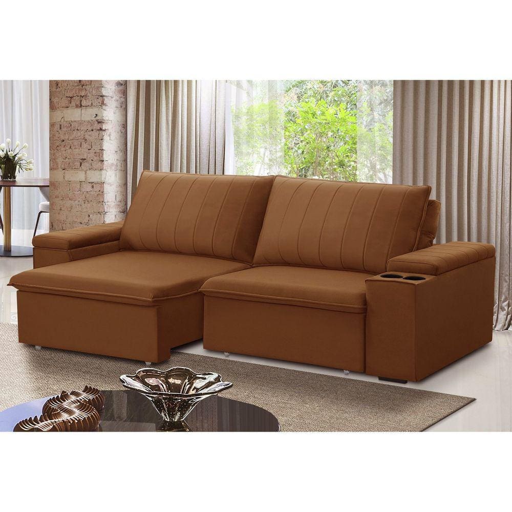 Sofá Retrátil e Reclinável 3 Lugares 225cm com Porta Copos Ballarat Terracota
