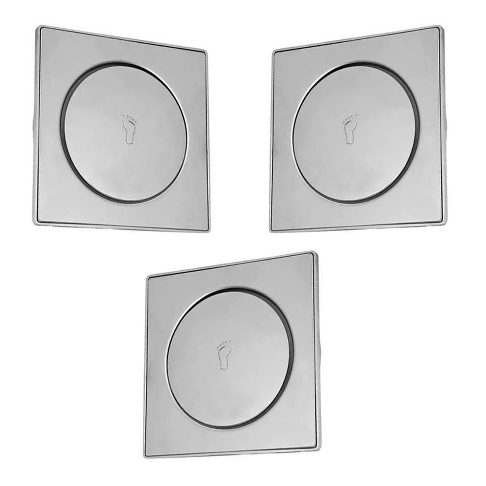 Ralo Click 15x15 Inox Pop Up Inteligente Kit 3 Unidades Banheiro Lavabo Anti Odor Quadrado Cromado