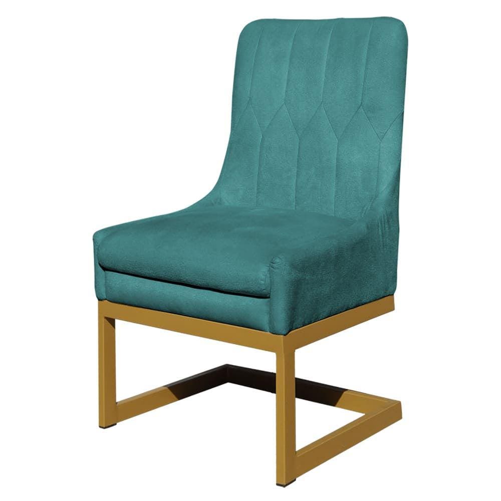 Cadeira Valentina Sala de Jantar Veludo Azul Turquesa Base Dourada - Vallisa Decor