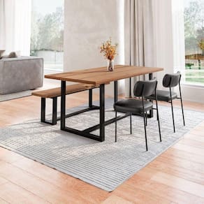 Conjunto Mesa de Jantar Rústica e Banco de Madeira Maciça com Cadeiras Mona Preto/Marrom