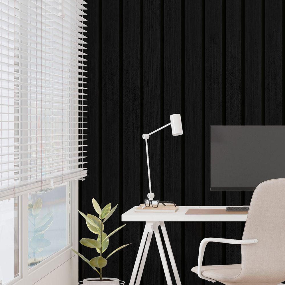 Revestimento de Parede Madeira 10m x 45cm 3d Ripado Preto Vintage Vinilico Quarto Varanda