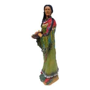 Escultura Índia Xamã Em Pé Guerreira Cherokee 48 Cm Resina