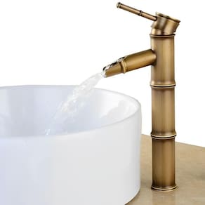 Torneira de Cobre Estilo Bambu Retro Vintage Bica Alta Para Cuba Banheiro de Luxo Função Monocomando MIsturador Bico Cascata