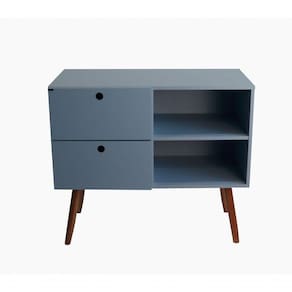 Aparador 02 Gavetas 1 Nicho Com Pés Palito Azul Sereno - Mdf Arauco