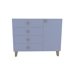 Cômoda 4 Gavetas 1 Porta 112x91x47 Azul Sereno - Mdf Arauco
