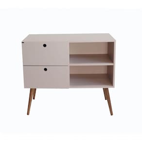 Aparador 02 Gavetas 1 Nicho Com Pés Palito Sal Rosa - Mdf Arauco