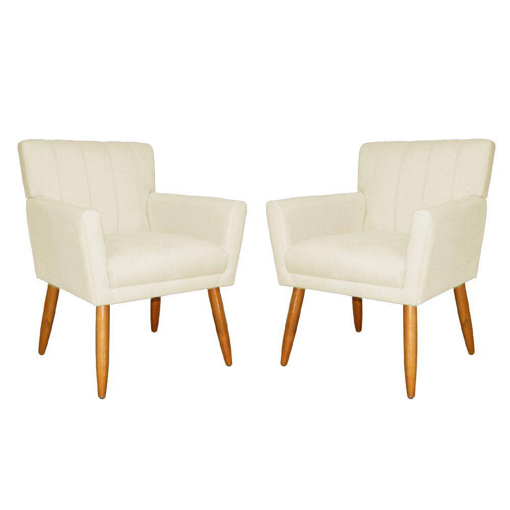 Kit 2 Poltronas Decorativa Para Sala Recepção Cecília Suede Marfim - LM DECOR