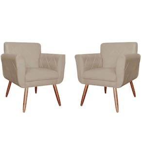 Kit 02 Poltronas Decorativa Sala Recepção Em Tressê Isabella Suede Cappuccino - LM DECOR
