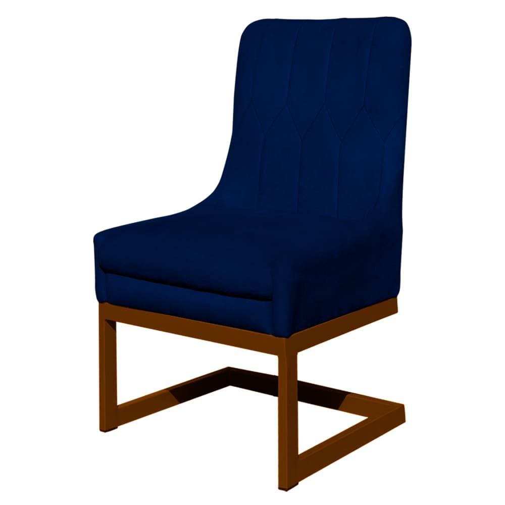 Cadeira Valentina Sala de Jantar Veludo Azul Marinho Base Cobre - Vallisa Decor