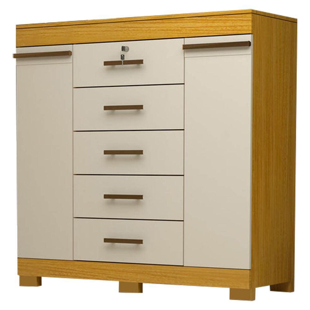 Cômoda Sapateira Diana 5 Gavetas 2 Portas com Chave ACP Cor Nature Off White