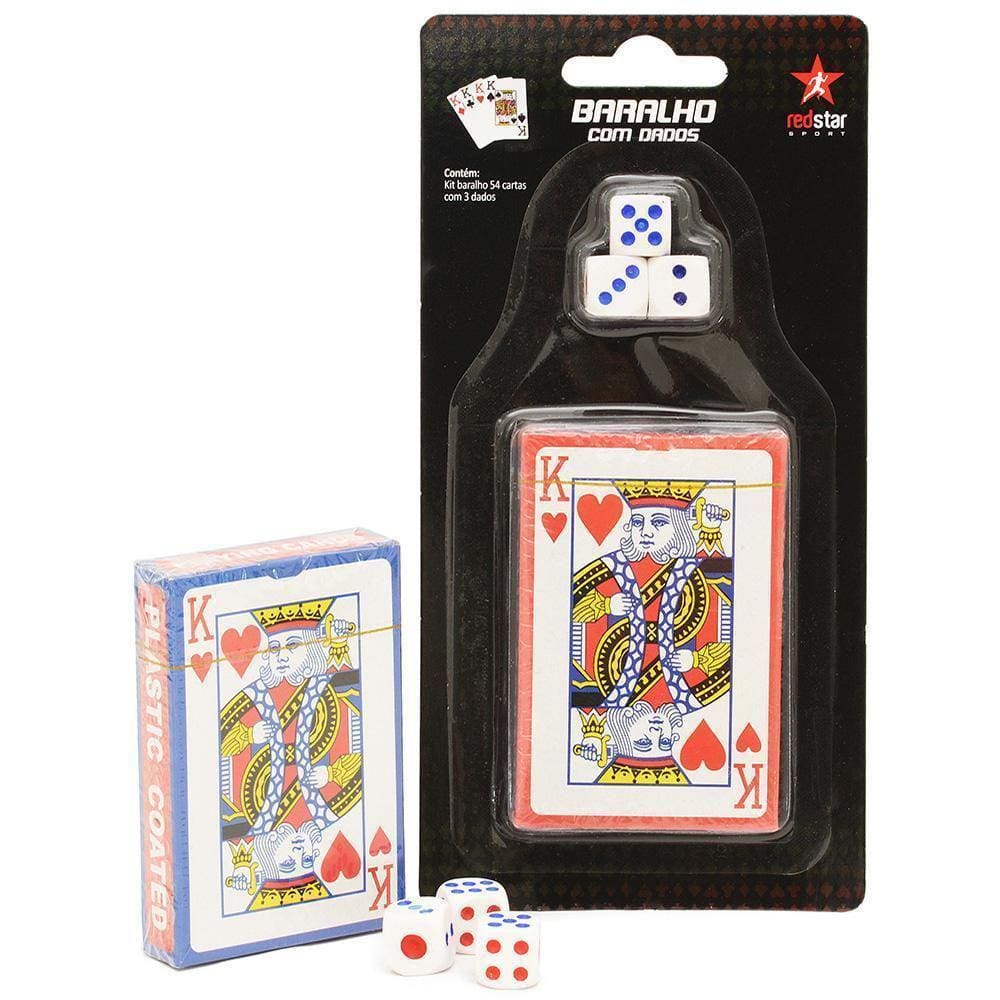 Baralho Unitario 54 Cartas De Papel 3 Dados Color Na Cartela