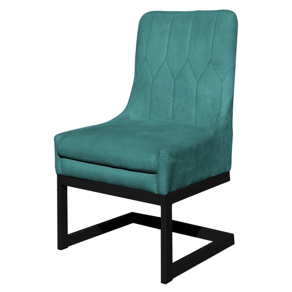 Cadeira Valentina Sala de Jantar Veludo Azul Turquesa Base Preta - Vallisa Decor