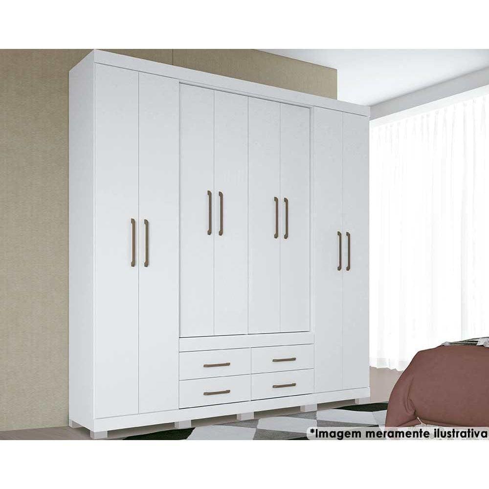 Guarda Roupa Casal 8 Portas e 4 Gavetas c/ Pés Nápoles Branco - Santos Andirá