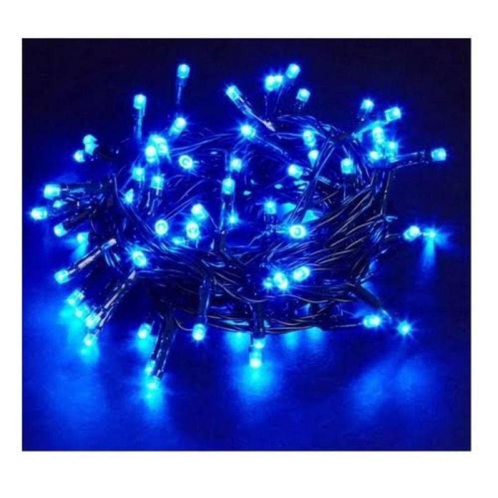 Pisca 100 Leds Azul Com Fio Verde 127V 9,5M 8 Funcoes 6W