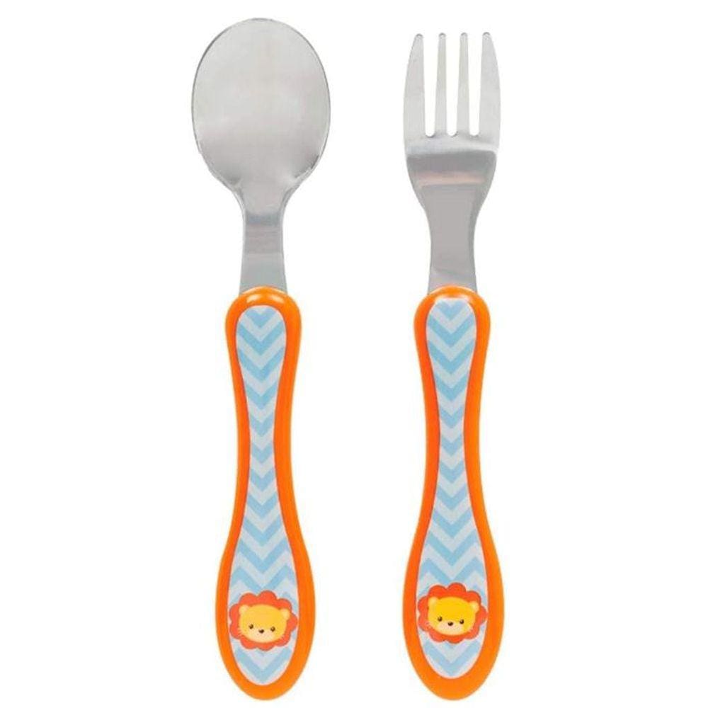 Kit Talher Infantil Leãozinho Bebê - Anatômico - Aço Inox - Buba