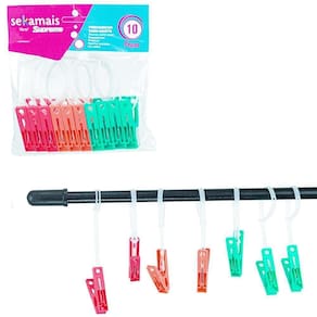 Prendedor De Roupa Com Haste Fixadora Com 10 Pecas 6X1,5Cm