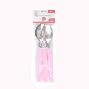 Colher De Mesa De Inox Cabo Plastico Rio Rosa 6 Peças 20Cm