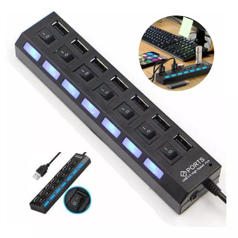 Hub Usb 7 Portas Extensor Led Botão Liga/Desliga