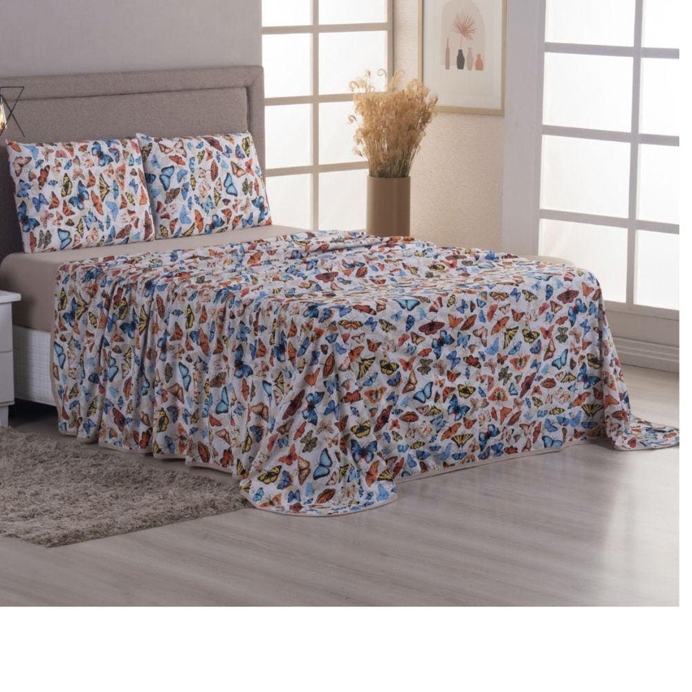 Jogo Lençol Cama Queen 4 peças 100% Algodão Malha Penteada