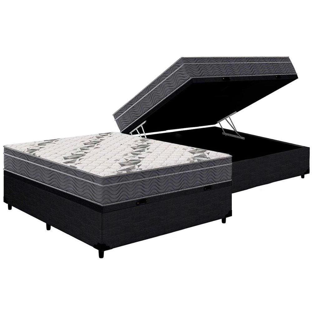 Cama Box Baú Casal: Colchão Anatômico Ortobom D33 / EP Airtech 100 + Base CRC Courano Black(138x188)
