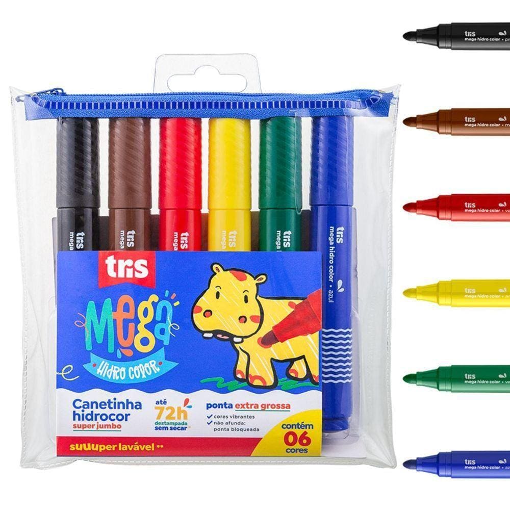Hidrocor Mega Hidro Color - Super Jumbo - 6 Cores - Tris
