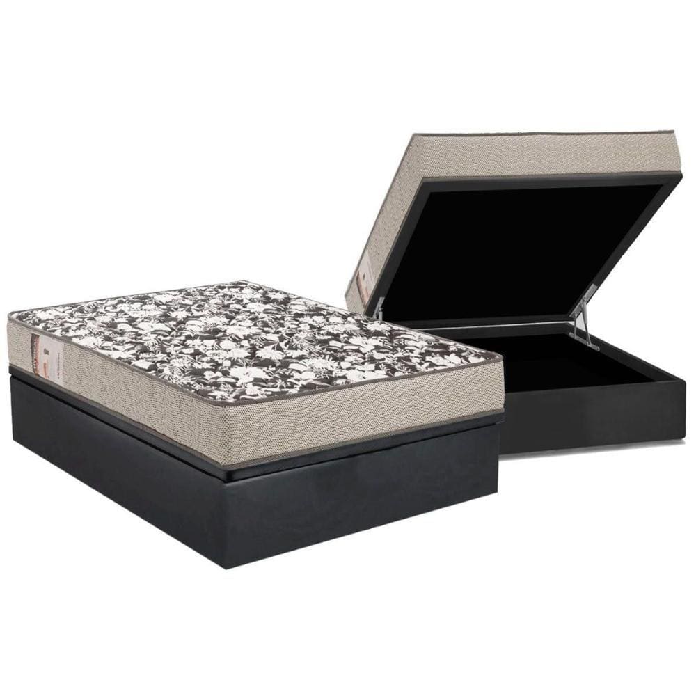 Cama Box Baú Casal: Colchão Espuma Ortobom D26 Physical Ultra Resistente + Base CRC Suede Gray(138x188)