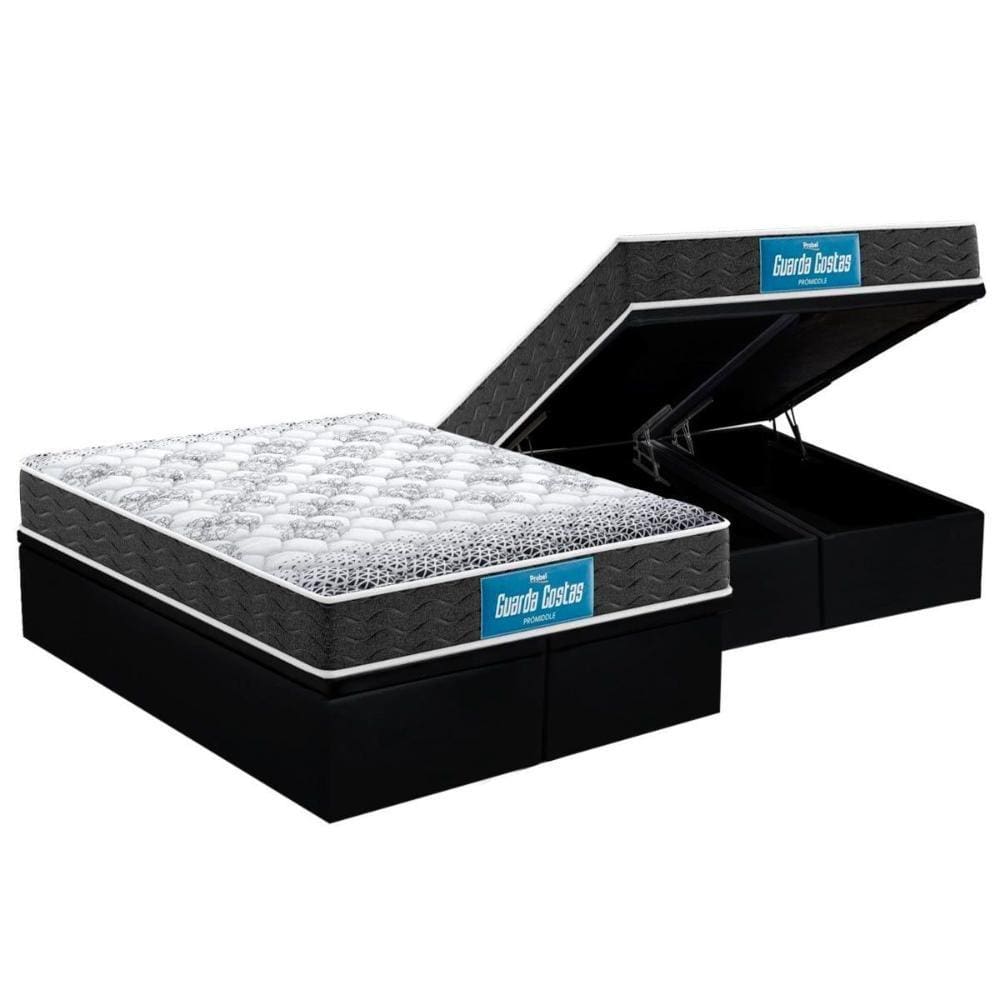 Cama Box Baú King: Colchão Anatômico Probel D28 / EP Guarda Costas PróMiddle Double Face + Base CRC Suede Black(193x203)