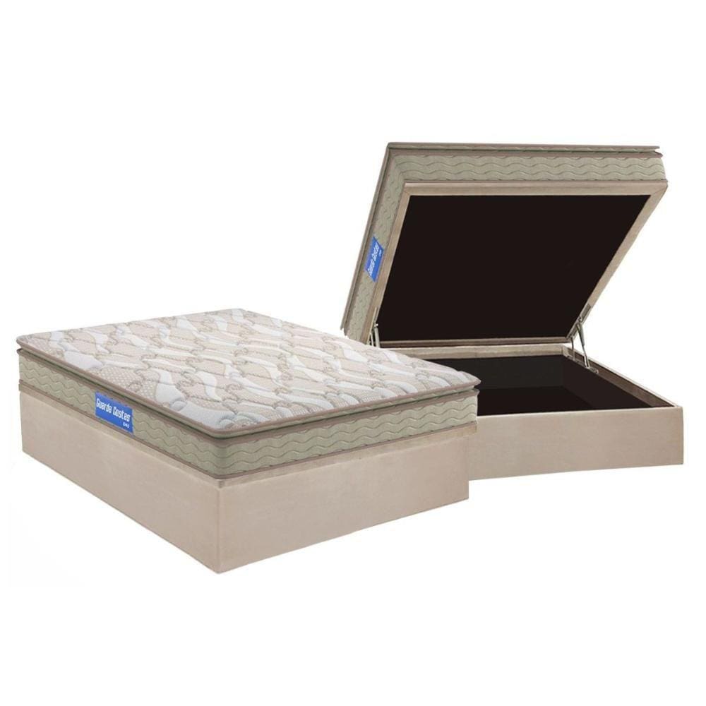 Conjunto Box Baú Casal: Colchão Espuma Probel D45 Guarda Costas Pillow Top + Base CRC Suede Clean(138x188)