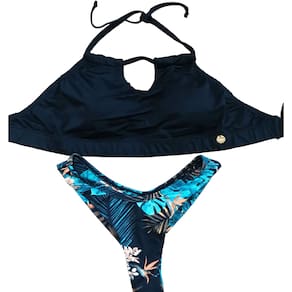 Conjunto Trapezio Com Decote Liso Preto + Tanga Fio Duplo