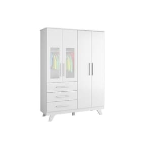 Guarda Roupa Infantil Retrô c/ 3 Portas e 4 Gavetas Branco - Peroba