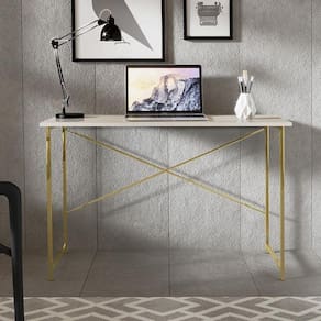 Escrivaninha 76 Cm Estilo Industrial Dourado Off White