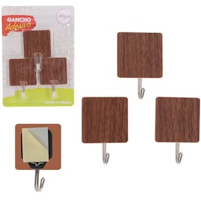 Kit 3 Ganchos Adesivo Para Parede Quadrado De Plastico - Marrom