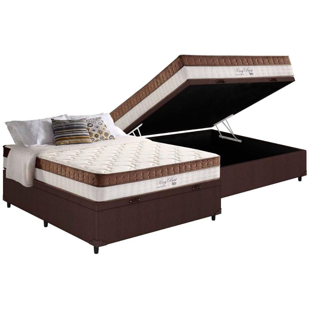 Conjunto Box Baú Casal: Colchão Molas Anjos MasterPocket Ensacadas King Best + Base CRC Courano Brown(138x188)