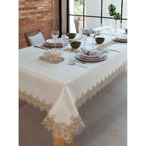 Toalha De Mesa Retangular 8P Jolitex Veneza Rendada Bege