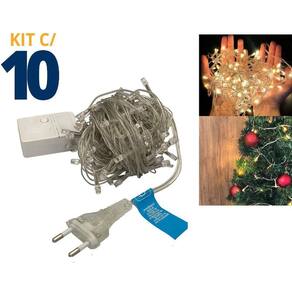 Kit 10 Pisca-Pisca Com 100 Leds 8 Funções Branco Quente 127V
