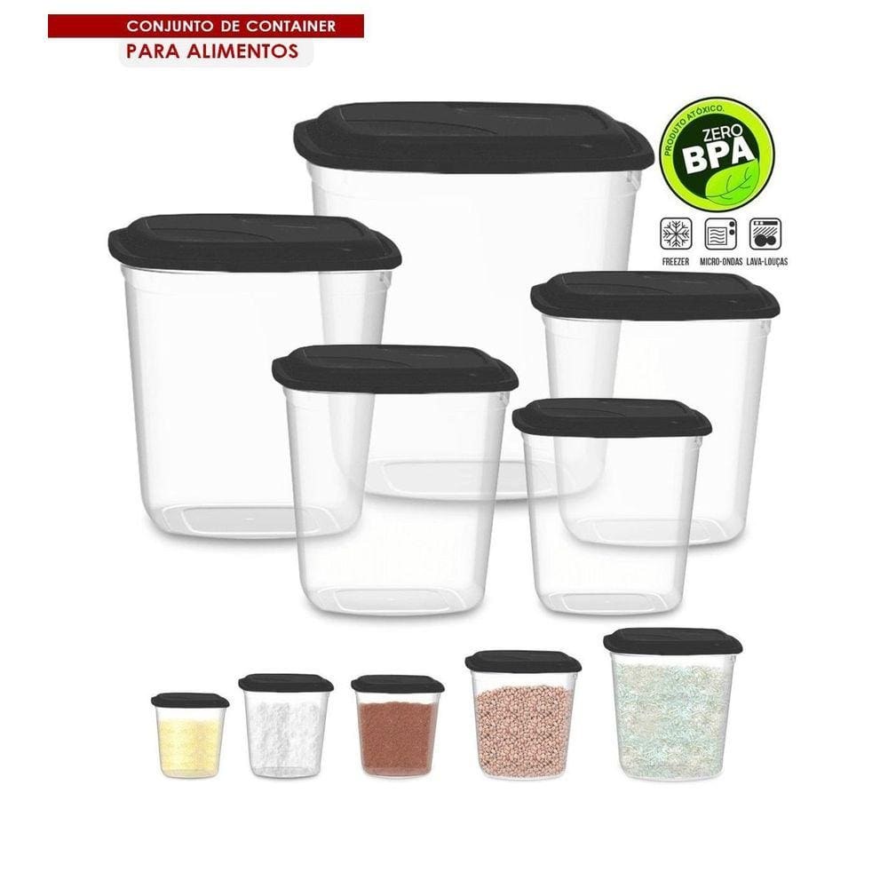 Kit 5 Potes Porta Mantimentos Multiuso Tampa Livre De Bpa