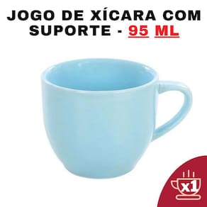 Kit 6 Xícaras Em Porcelana Azul 95Ml Jogo De Chá E Café