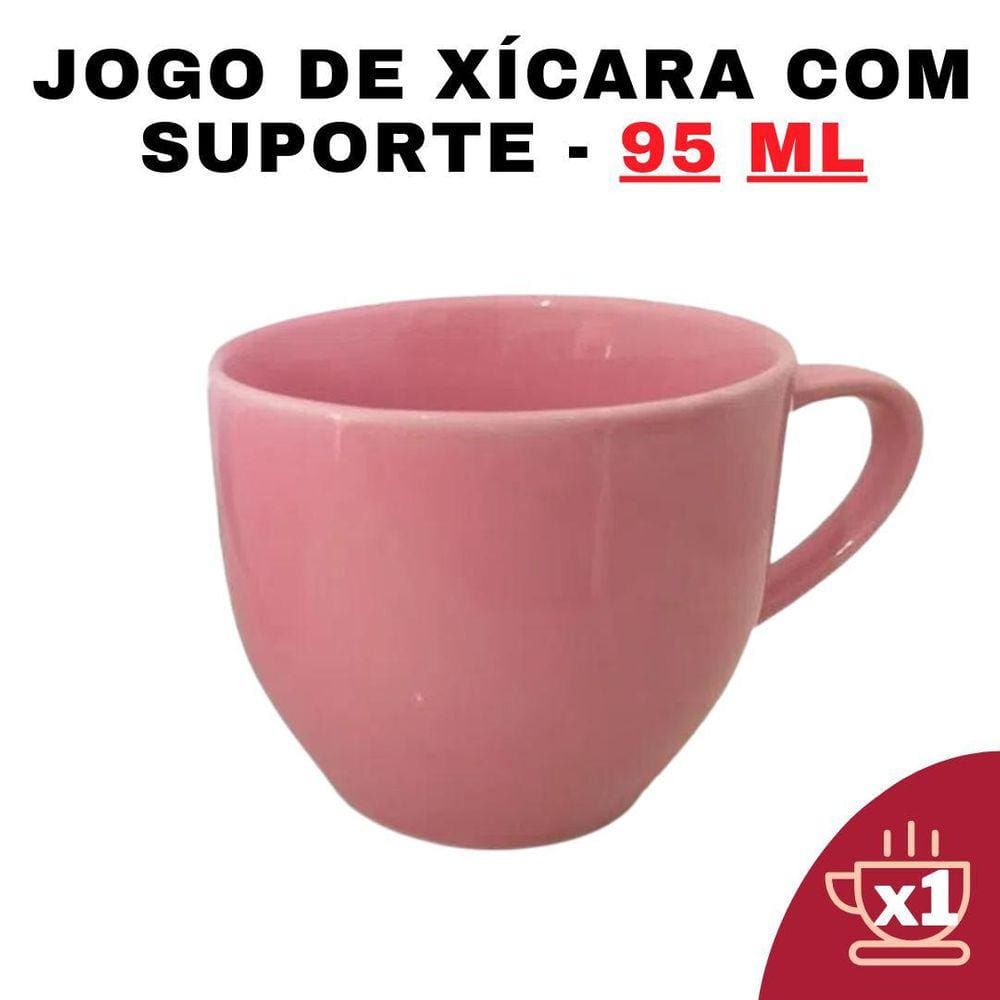 Kit 6 Xícaras Em Porcelana Rosa 95Ml Jogo De Chá E Café
