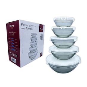Conjunto 5 Potes De Vidro Hermeticos Com Tampa