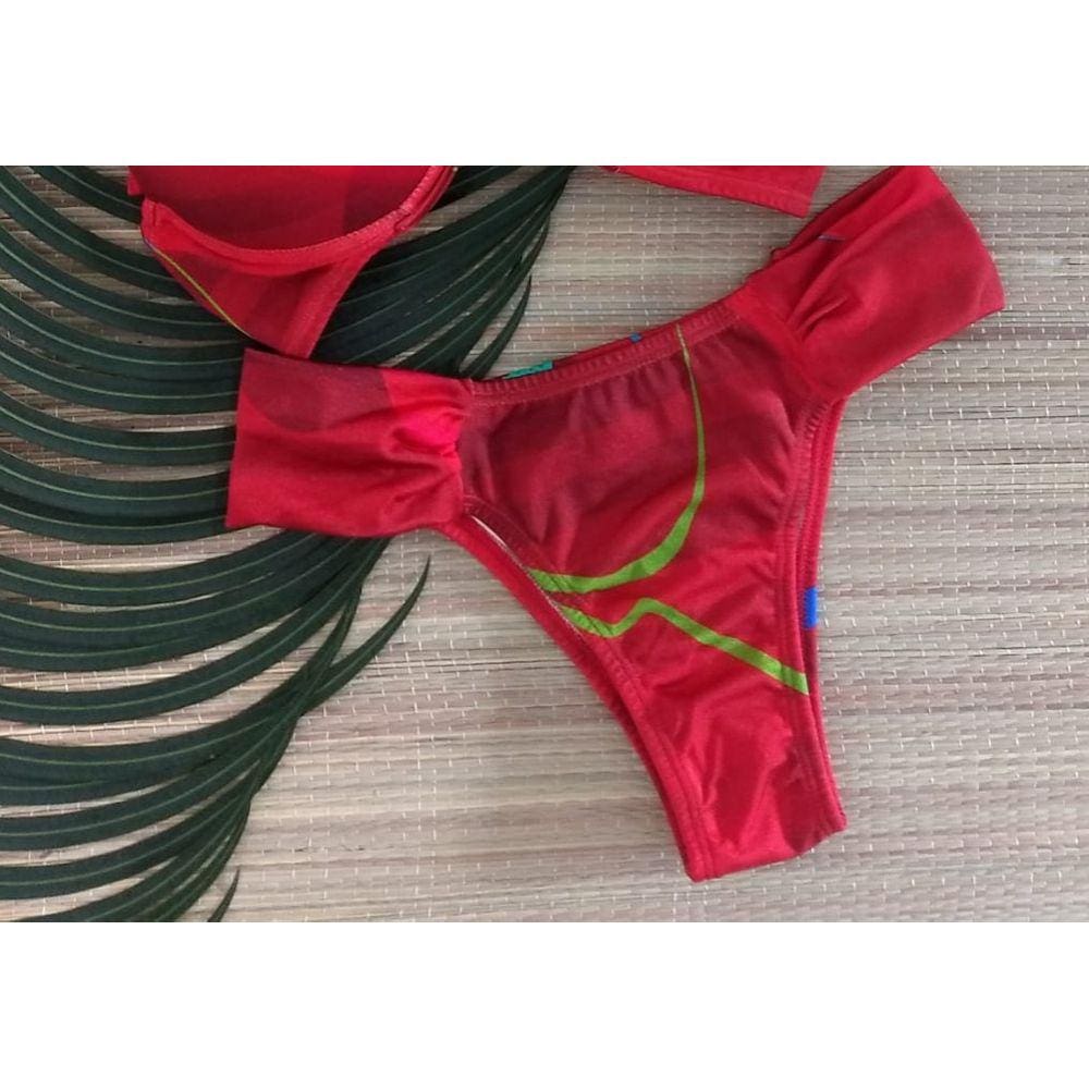 Tanga Drapeada Estampada - Vermelha