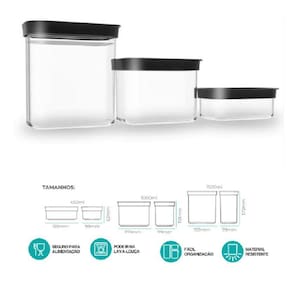 Conjunto 3 Potes Herméticos Anti Impacto Em Acrílico Helsim