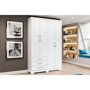 Guarda Roupa Solteiro 4 portas e 3 Gavetas c/ pés Caju DA135 Branco - Henn