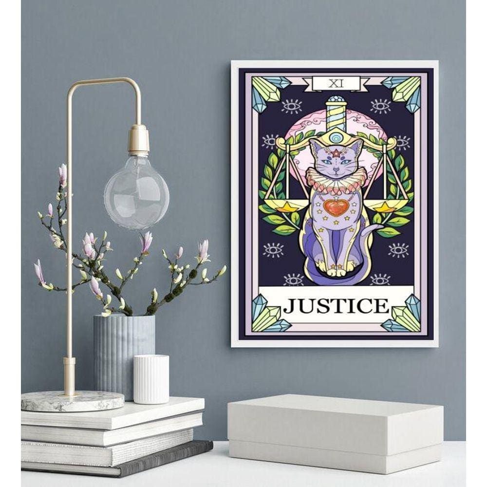 Quadro Carta Tarot Gato Justiça 33X24Cm - Com Vidro