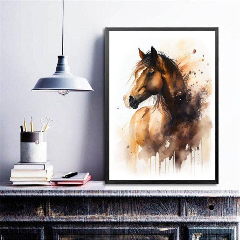 Quadro Decorativo Cavalo- Aquarela 24X18Cm - Com Vidro