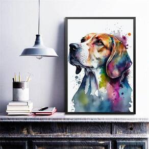 Quadro Decorativo Beagle Aquarela 33X24Cm - Com Vidro