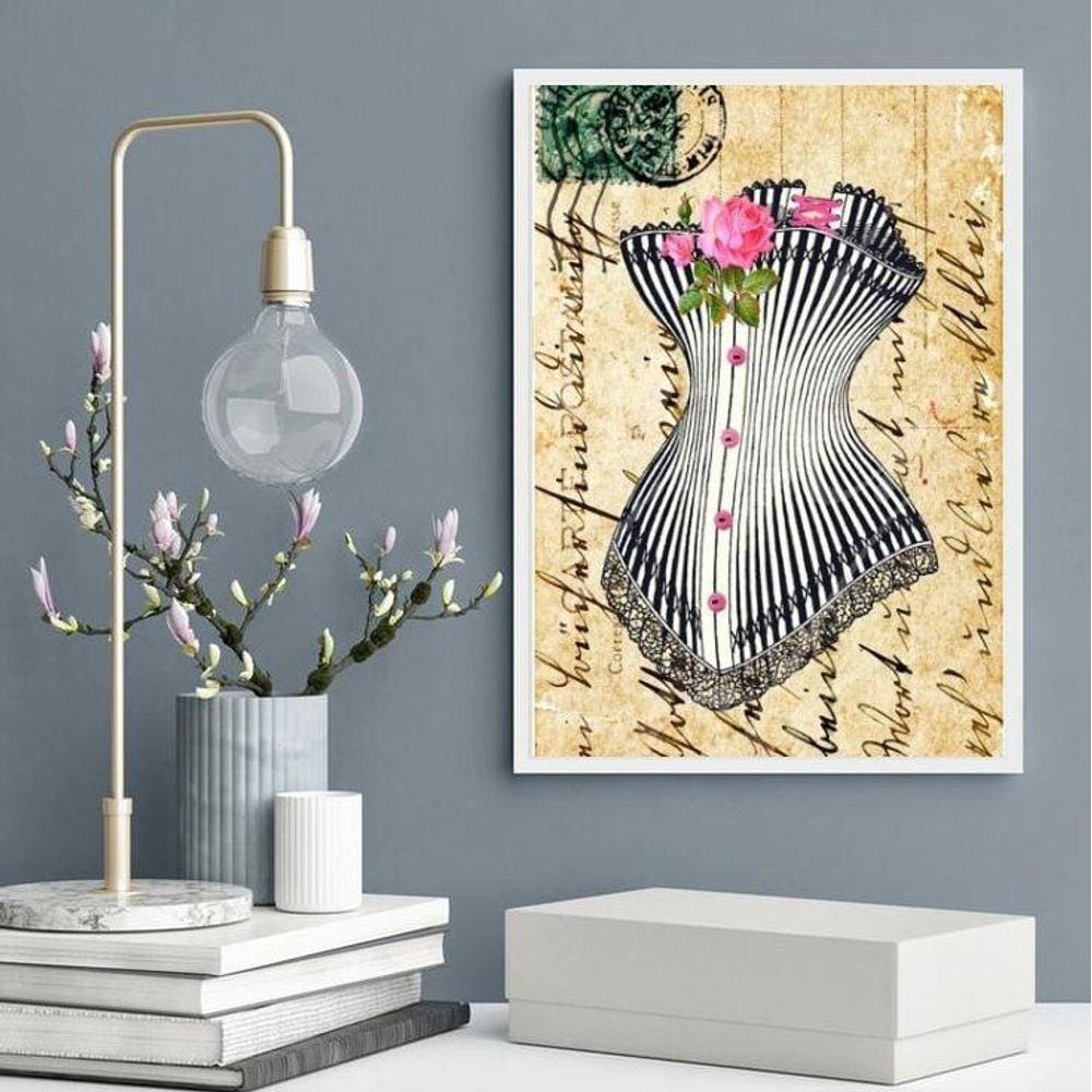 Quadro Decorativo Vintage Corpete 33X24Cm - Com Vidro