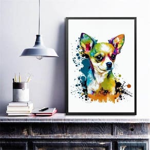 Quadro Decorativo Chihuahua Aquarela 45X34Cm - Com Vidro